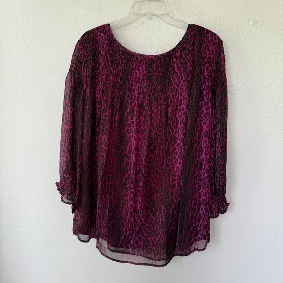 Isaac Mizrahi Burgundy Pink Live Size 2X Sheer double layered Animal print - Picture 3 of 11